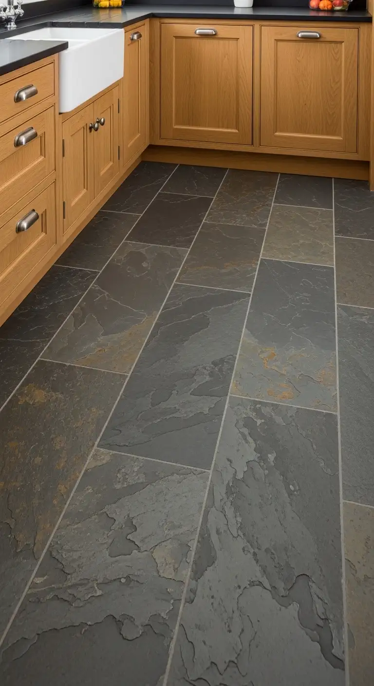 Grey Kitchen Flooring with Natural Stone Slate Tiles