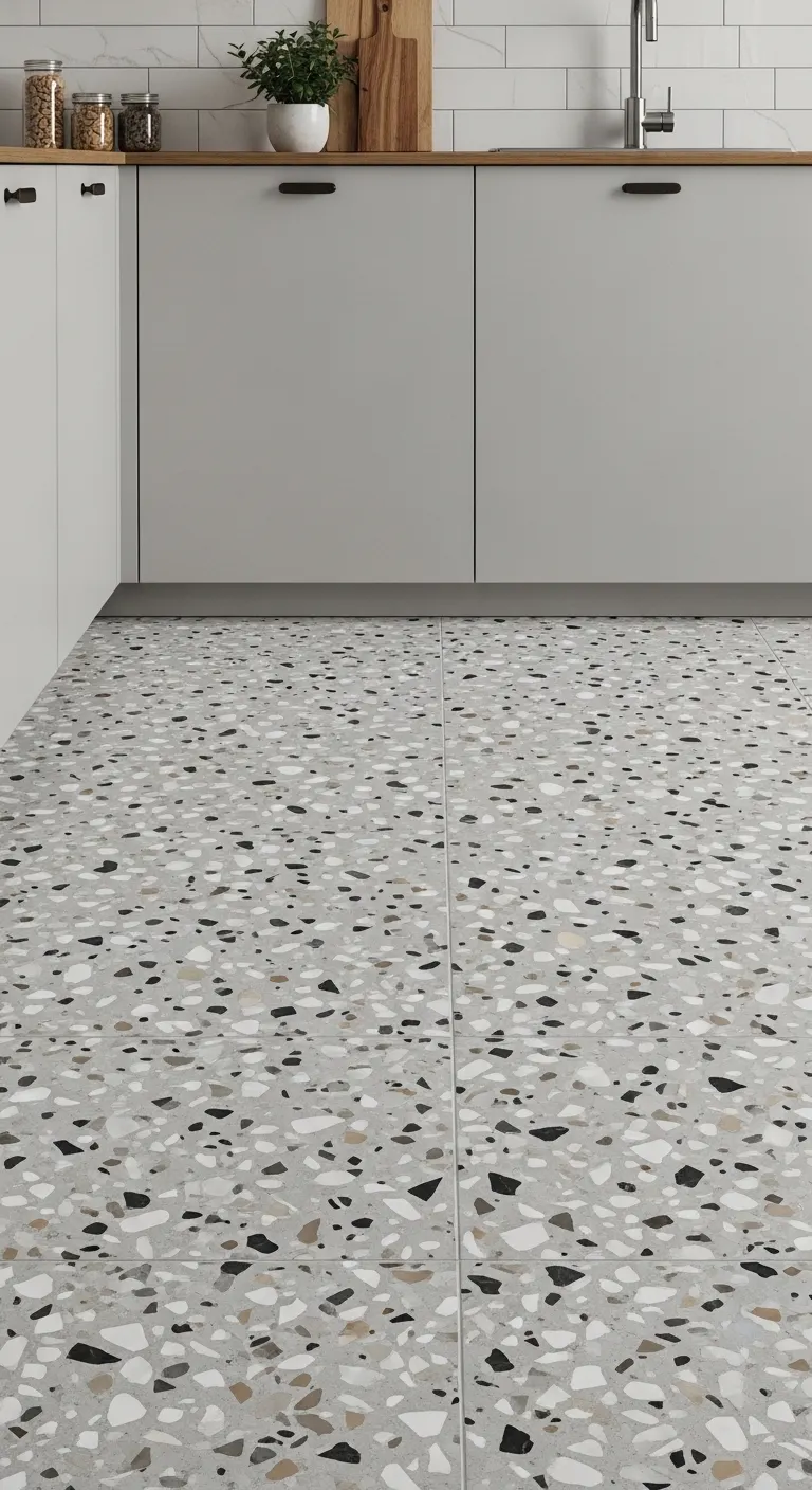 Grey Kitchen Flooring with Terrazzo Inspired Finishes