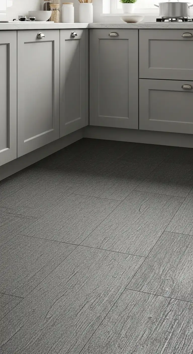 Grey Kitchen Flooring with Textured Rubber Flooring