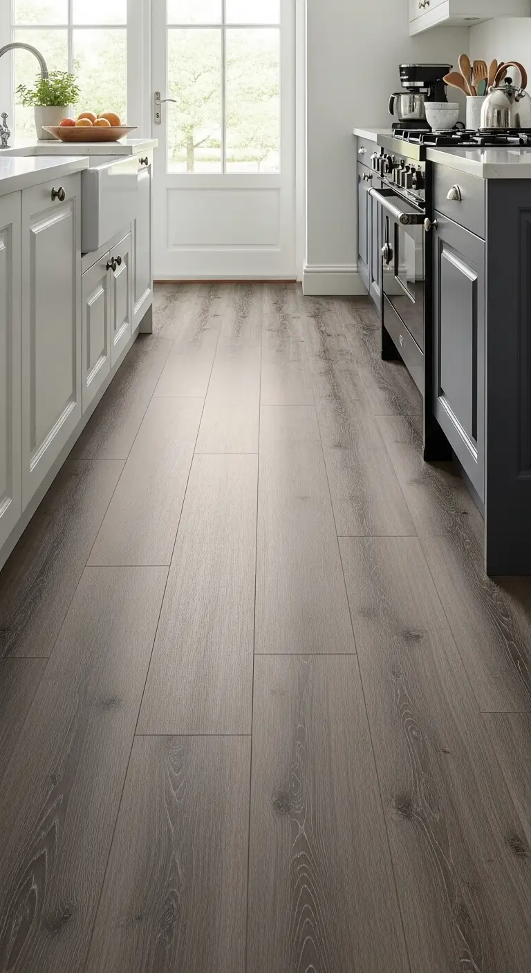 Grey Kitchen Flooring with Wood Look Vinyl Planks