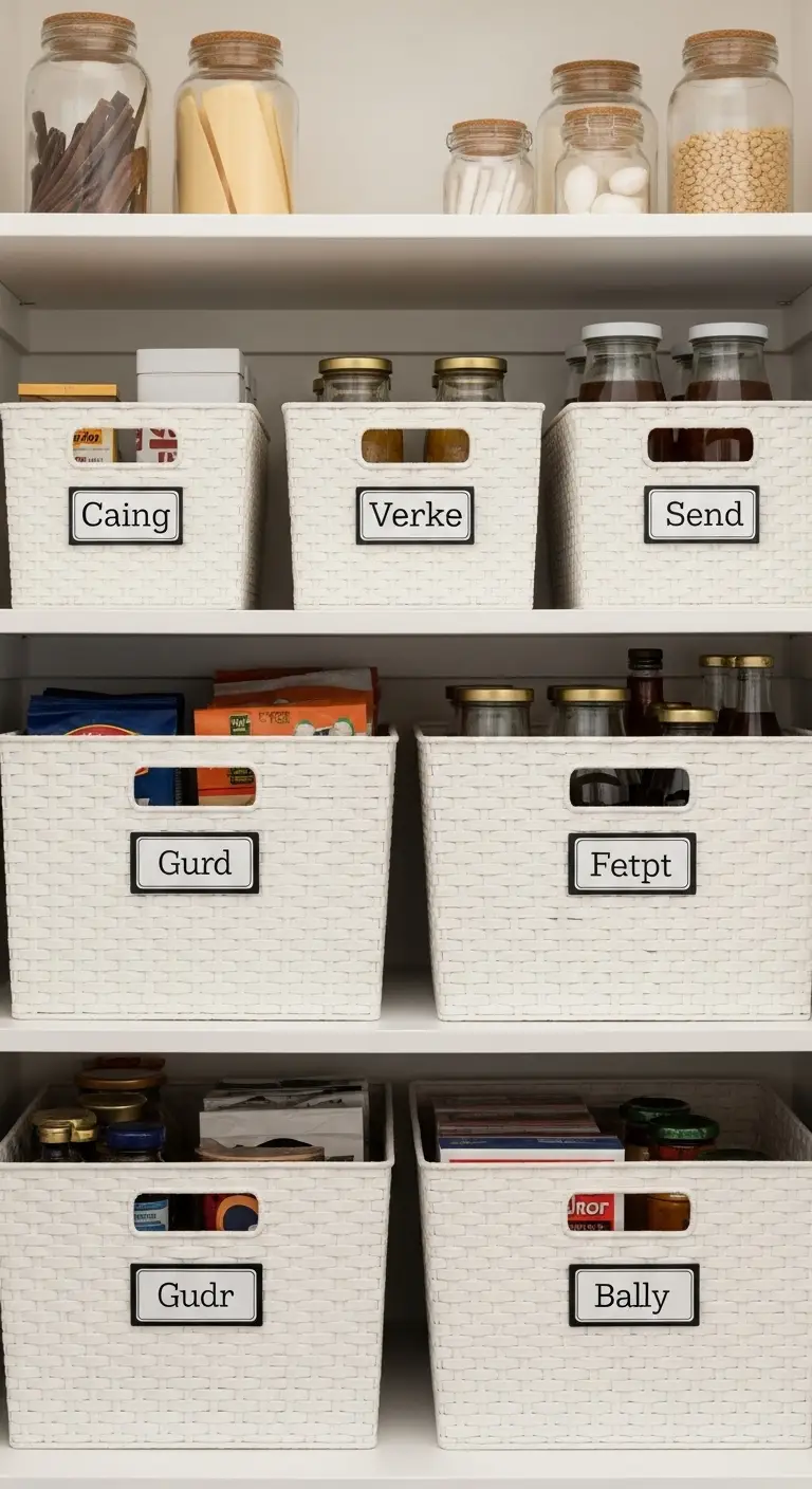 Group Similar Items Together Using Pantry Baskets Organization