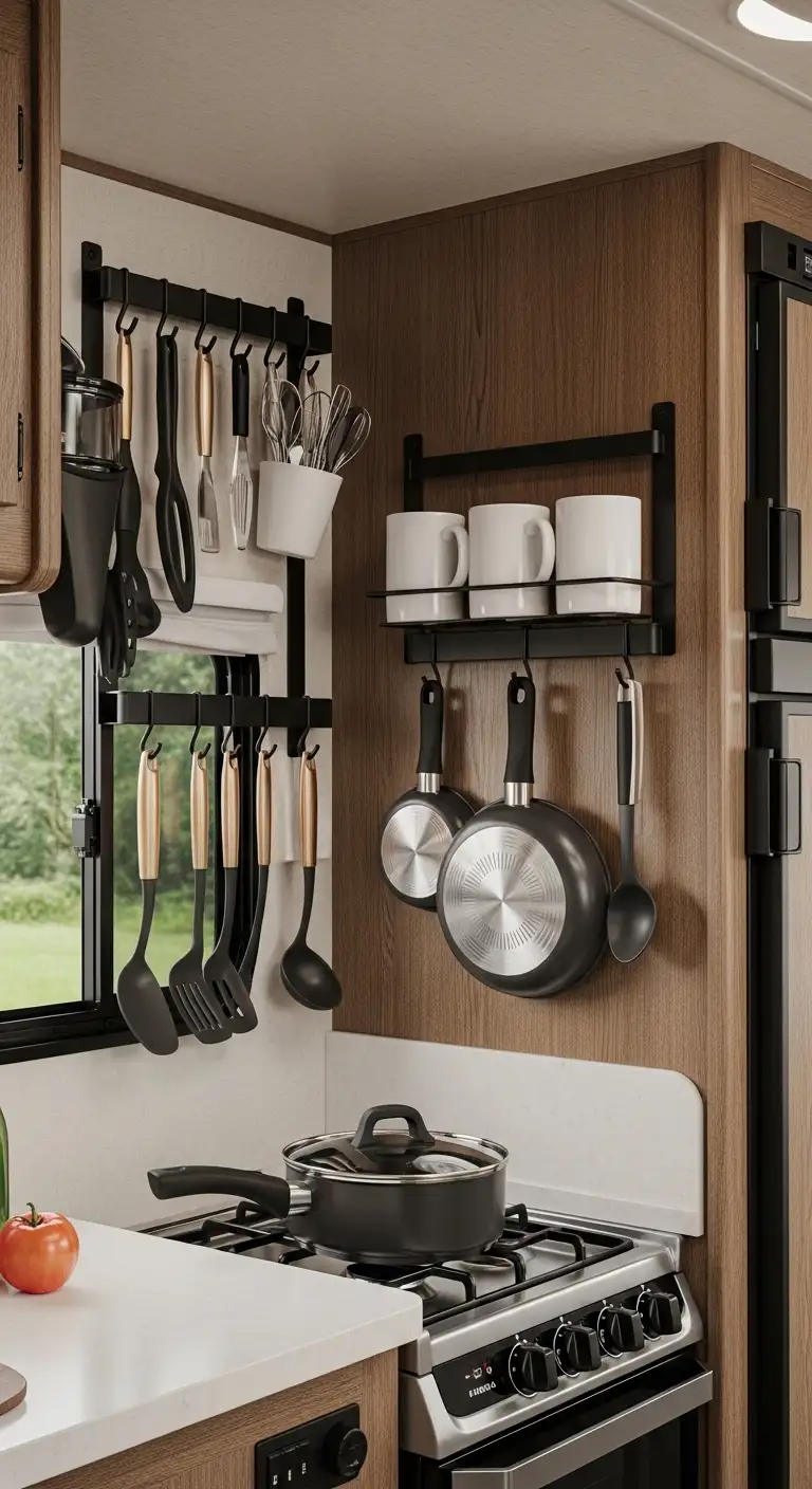 Hanging Rack Systems for Vertical Camper Kitchen Organization