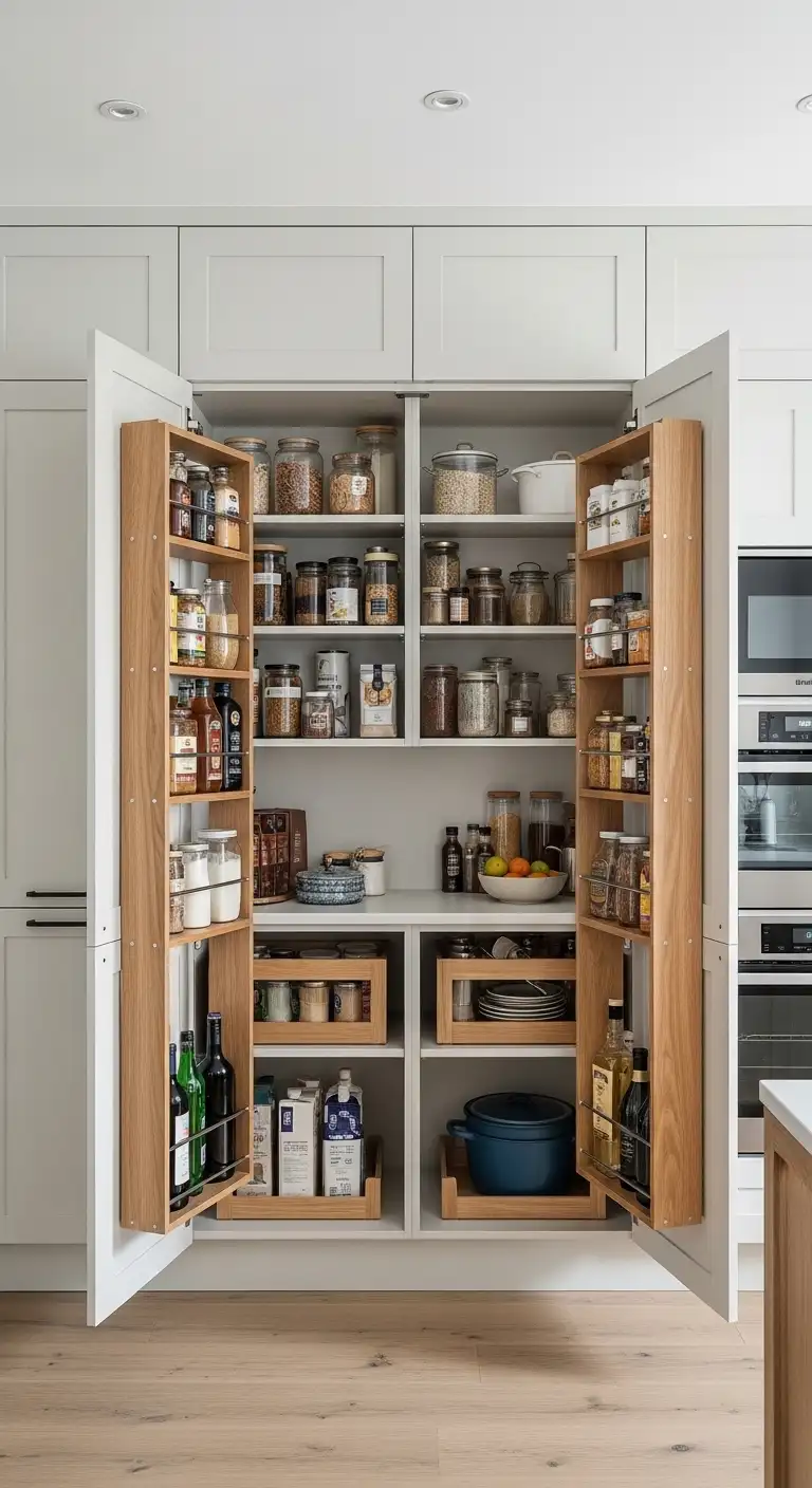 Hidden Cabinet Pantry Organization Layout for Minimalist Kitchen Design