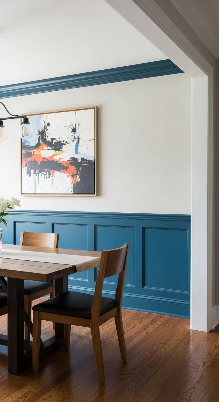 High-Contrast Wainscoting Dining Room Bold Visual Depth