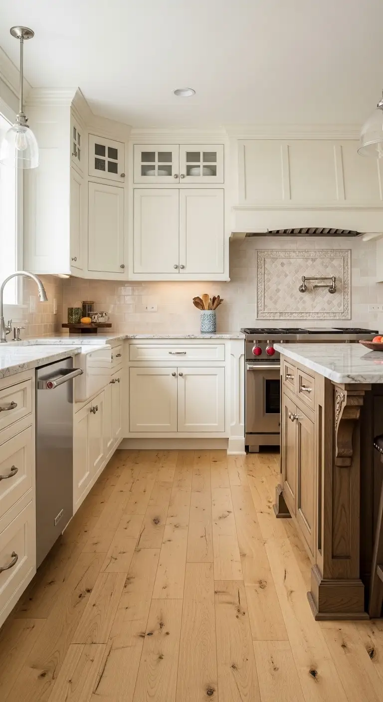 Honey maple kitchen wood flooring for natural warmth