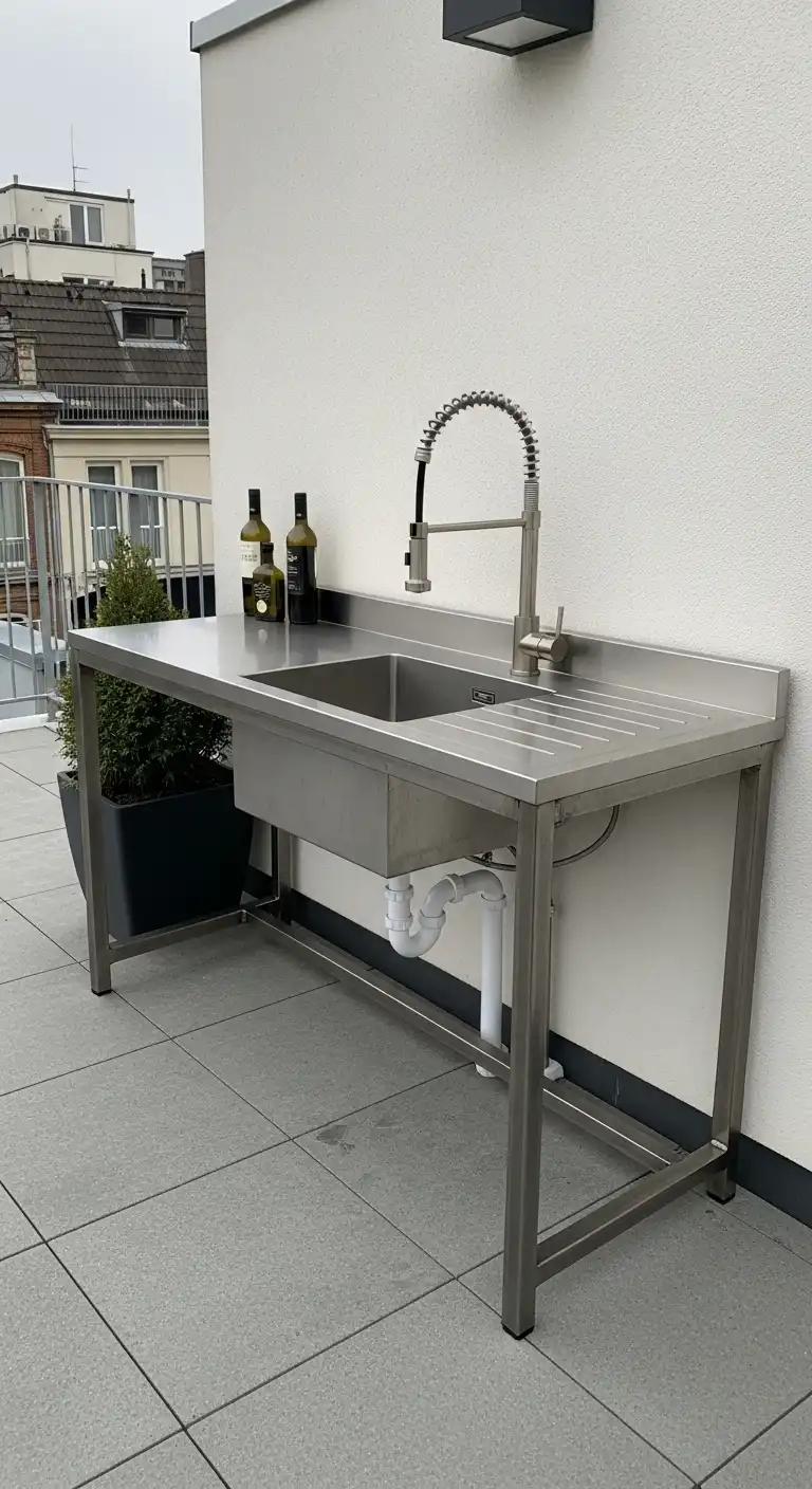 Industrial Style Outdoor Kitchen Sink with Metal Finish