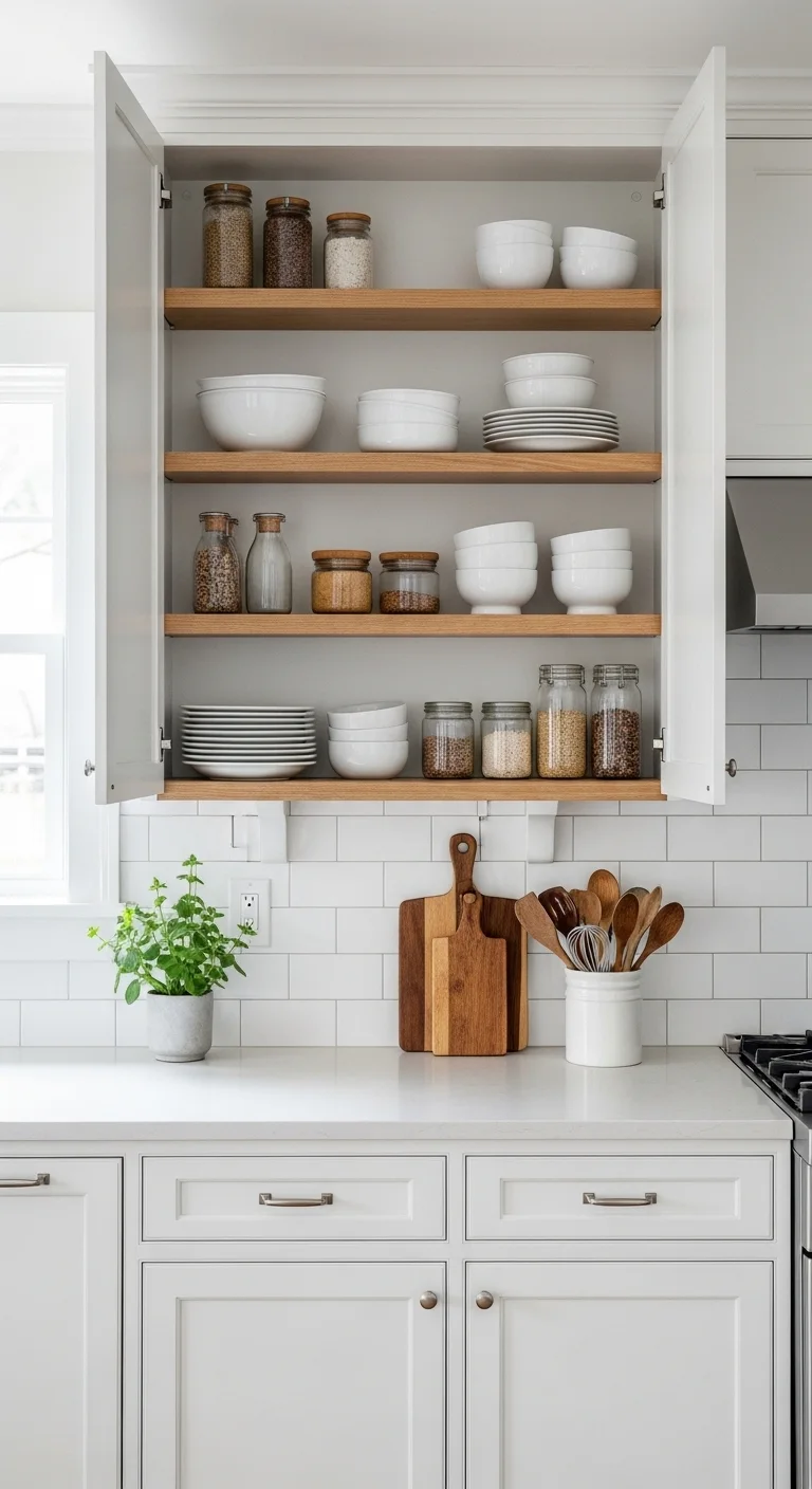 Install Open Shelving for Expanded Kitchen Countertop Storage