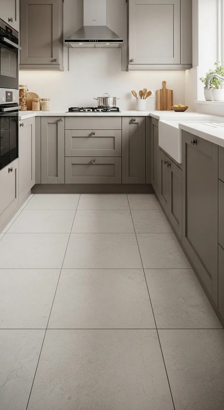 Large Format Tiles for Seamless Small Kitchen Flooring