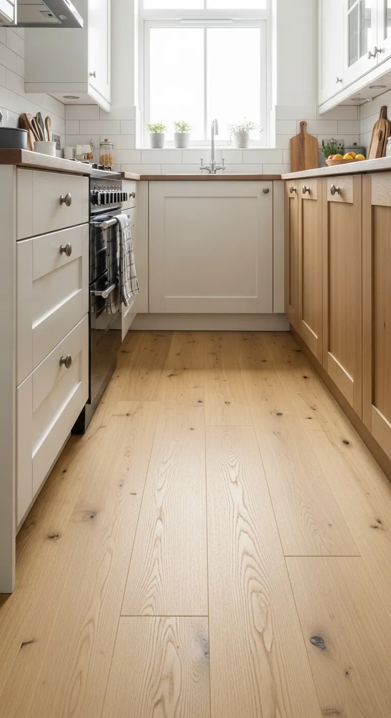 Light Wood Small Kitchen Flooring for a Spacious Look
