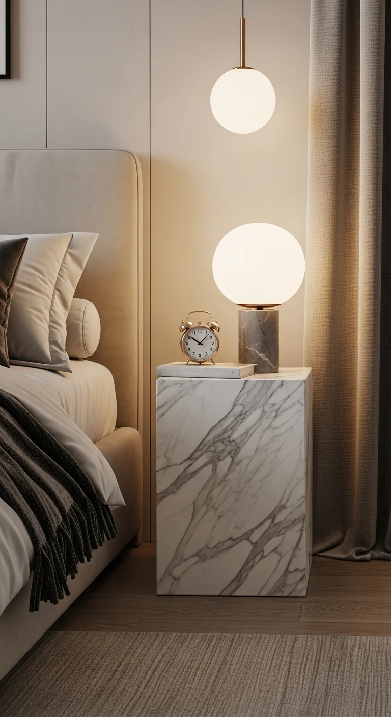 Luxury Bedroom Accent with a Calacatta Marble Table