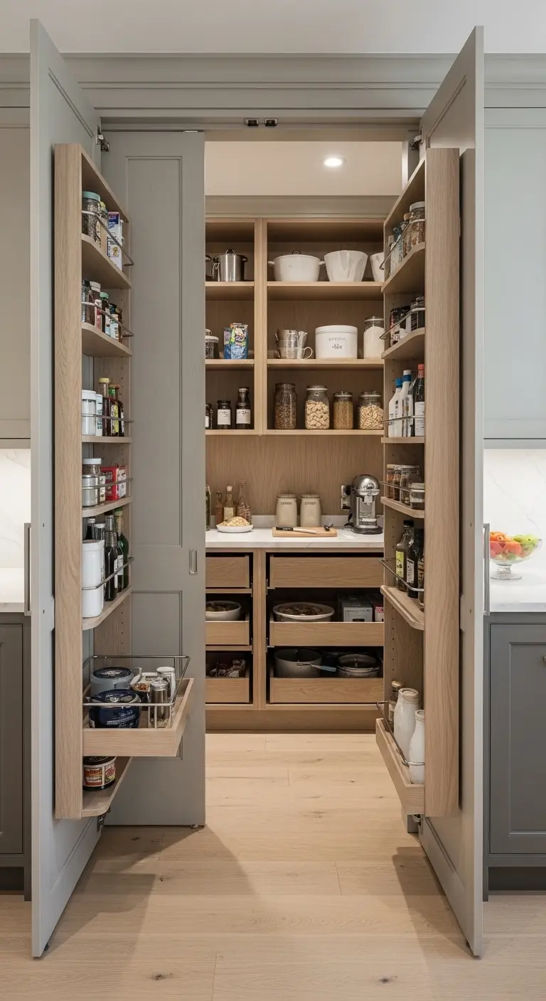 Luxury Kitchen with Hidden Walk-In Pantry Spaces