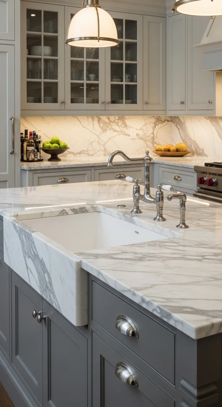 Luxury Marble Kitchen Island Ideas with Sink