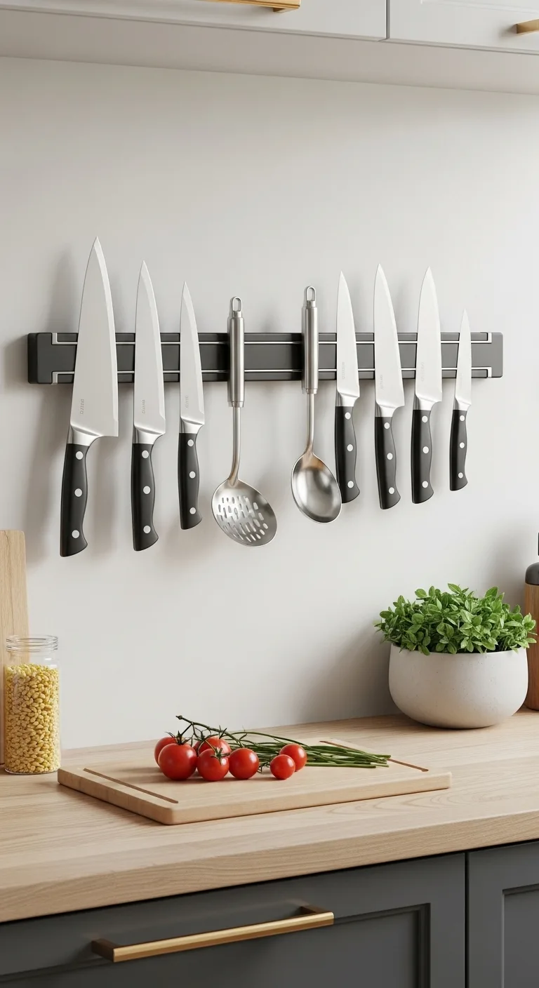 Magnetic Strip Storage for Knives and Metal Kitchen Tools
