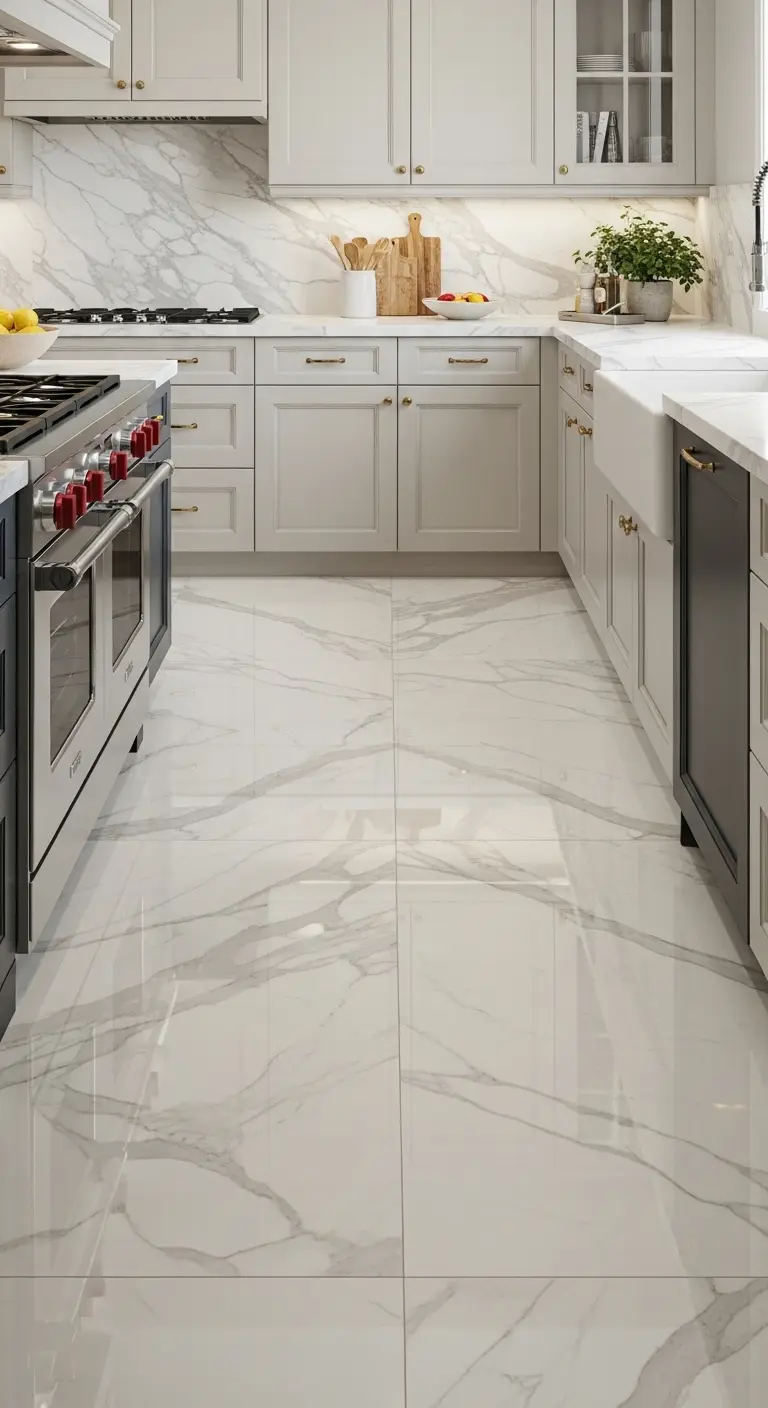 Marble-Inspired Kitchen Tile Flooring for Luxury Look