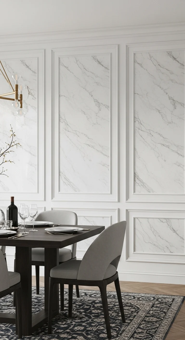Marble-Inspired Wainscoting Dining Room Luxury Finish