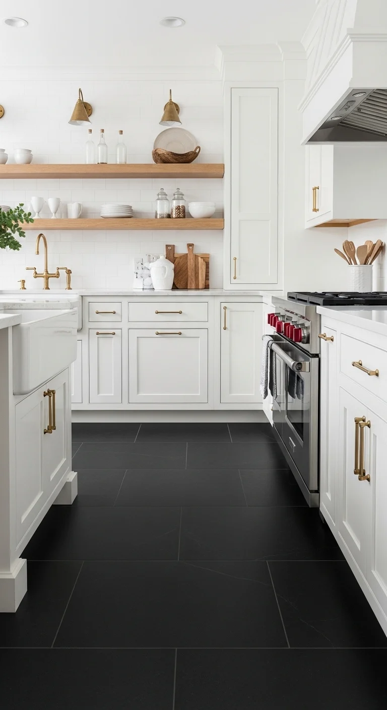 Matte Black Porcelain Tile Black Kitchen Flooring for Modern Spaces