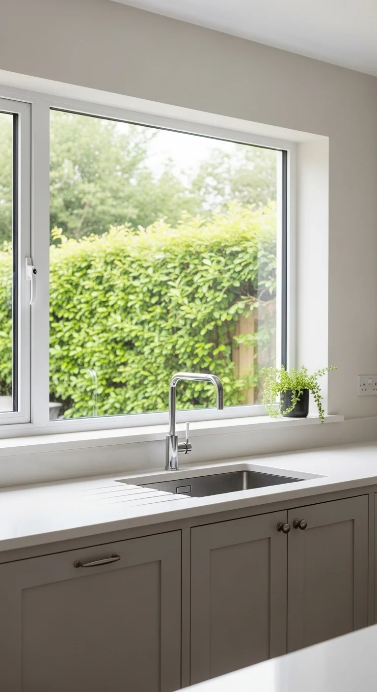 Minimalist Frameless Kitchen Sink Window For Clean Modern Spaces