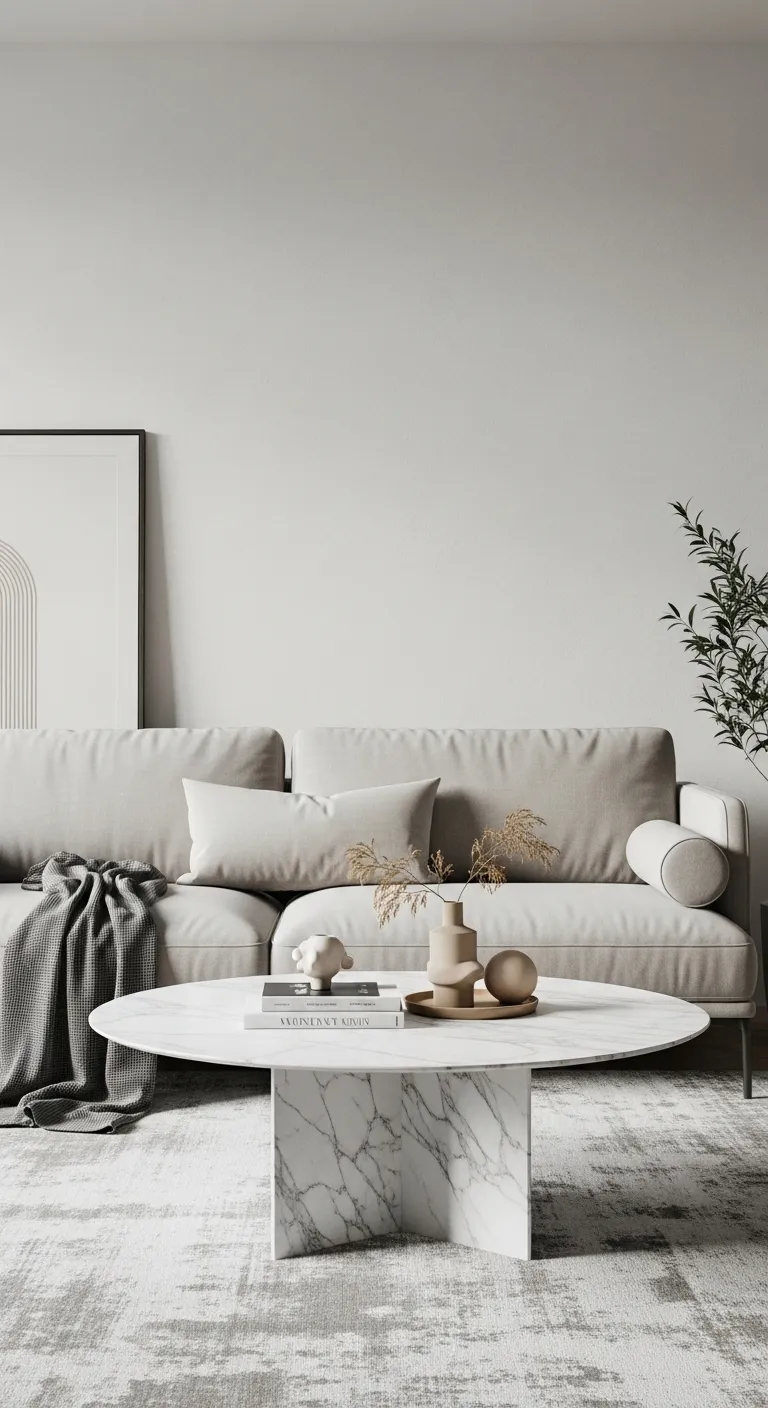 Minimalist Living Room with a Calacatta Marble Table Centerpiece