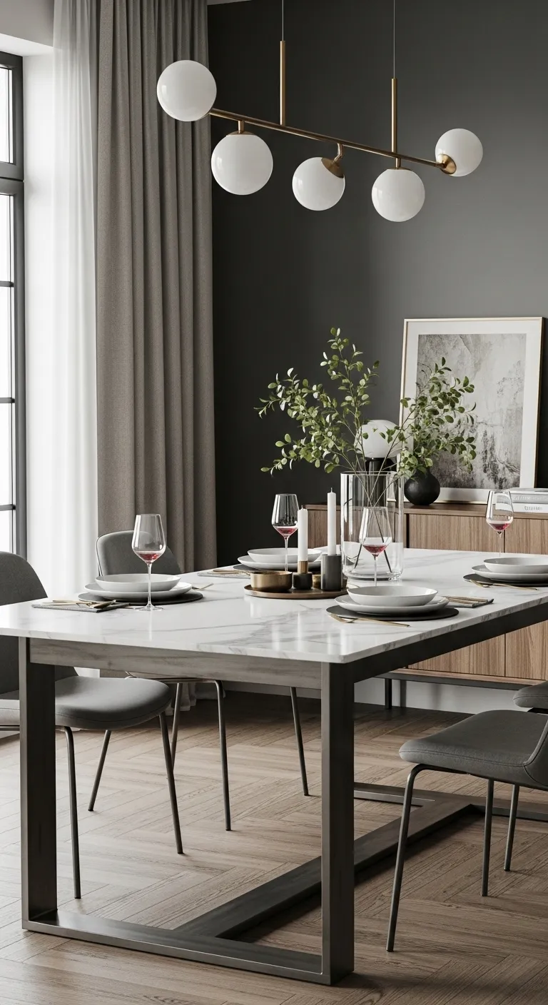 Modern Dining Space Featuring a Sleek Calacatta Marble Table