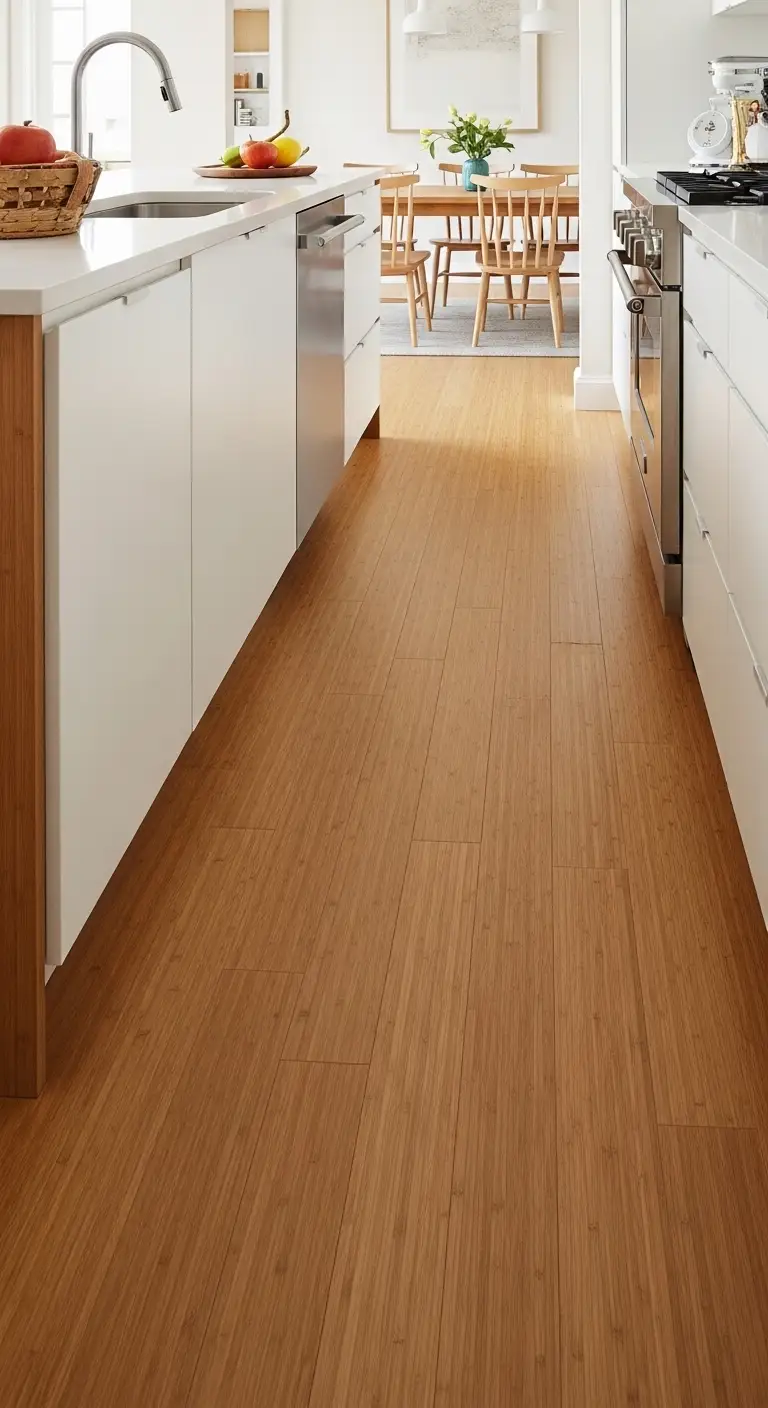 Modern Kitchen Flooring with Bamboo Sustainability Appeal
