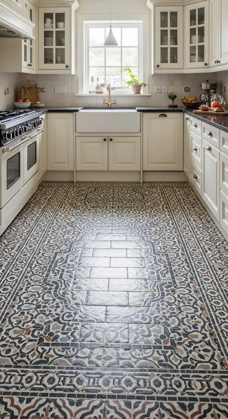 Modern Kitchen Flooring with Patterned Mosaic Creativity