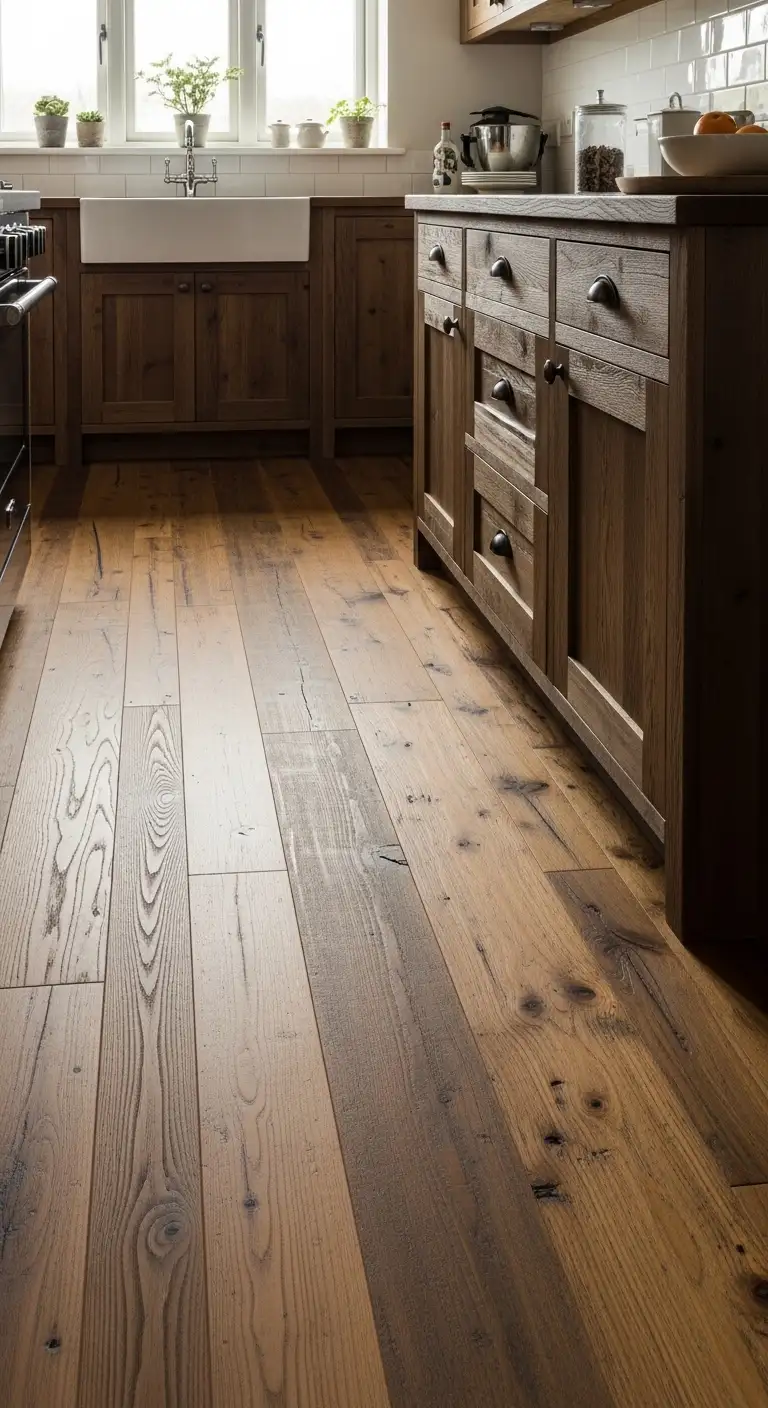 Modern Kitchen Flooring with Reclaimed Wood Character