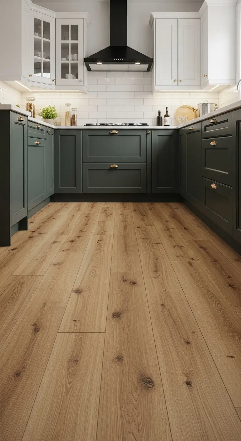 Modern Kitchen Flooring with Waterproof Laminate Design