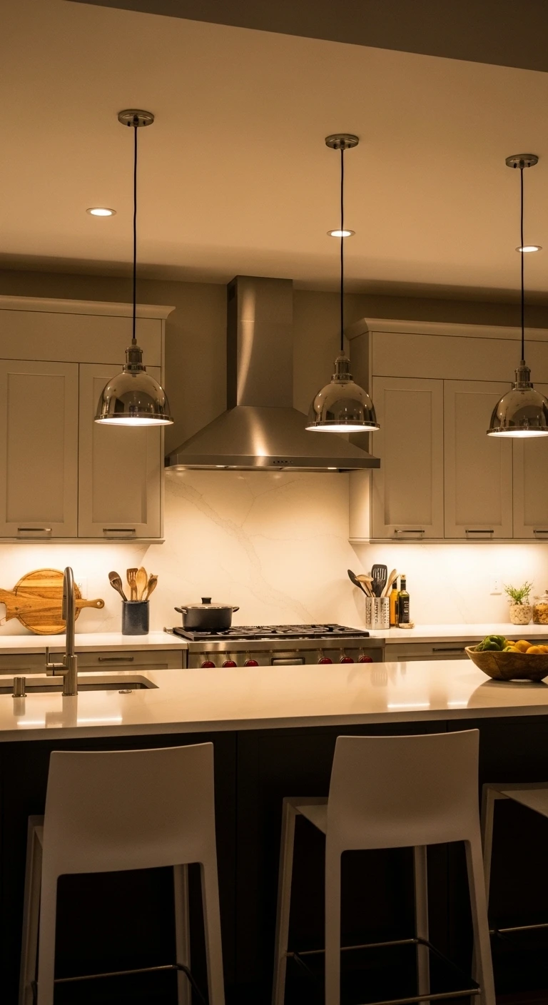Modern Kitchen with Layered Ambient Lighting