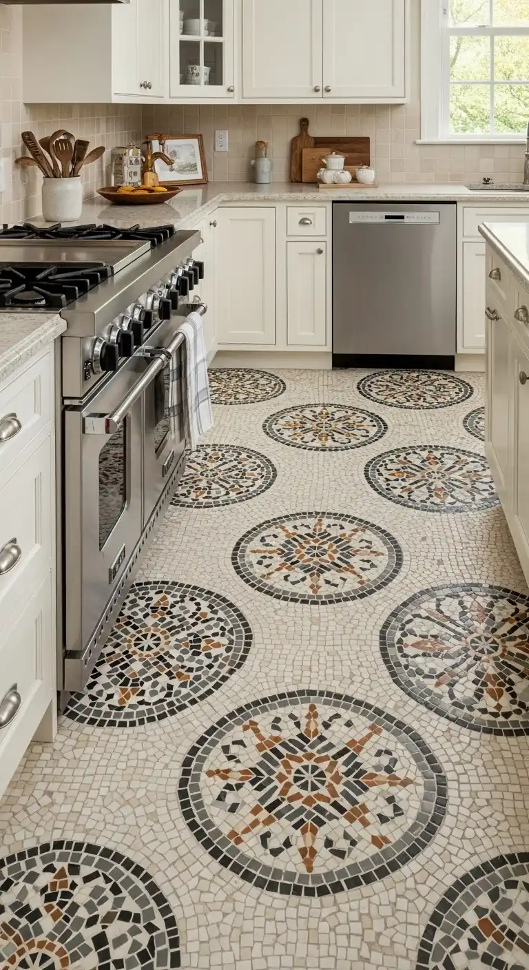 Mosaic Kitchen Tile Flooring for Artistic Design