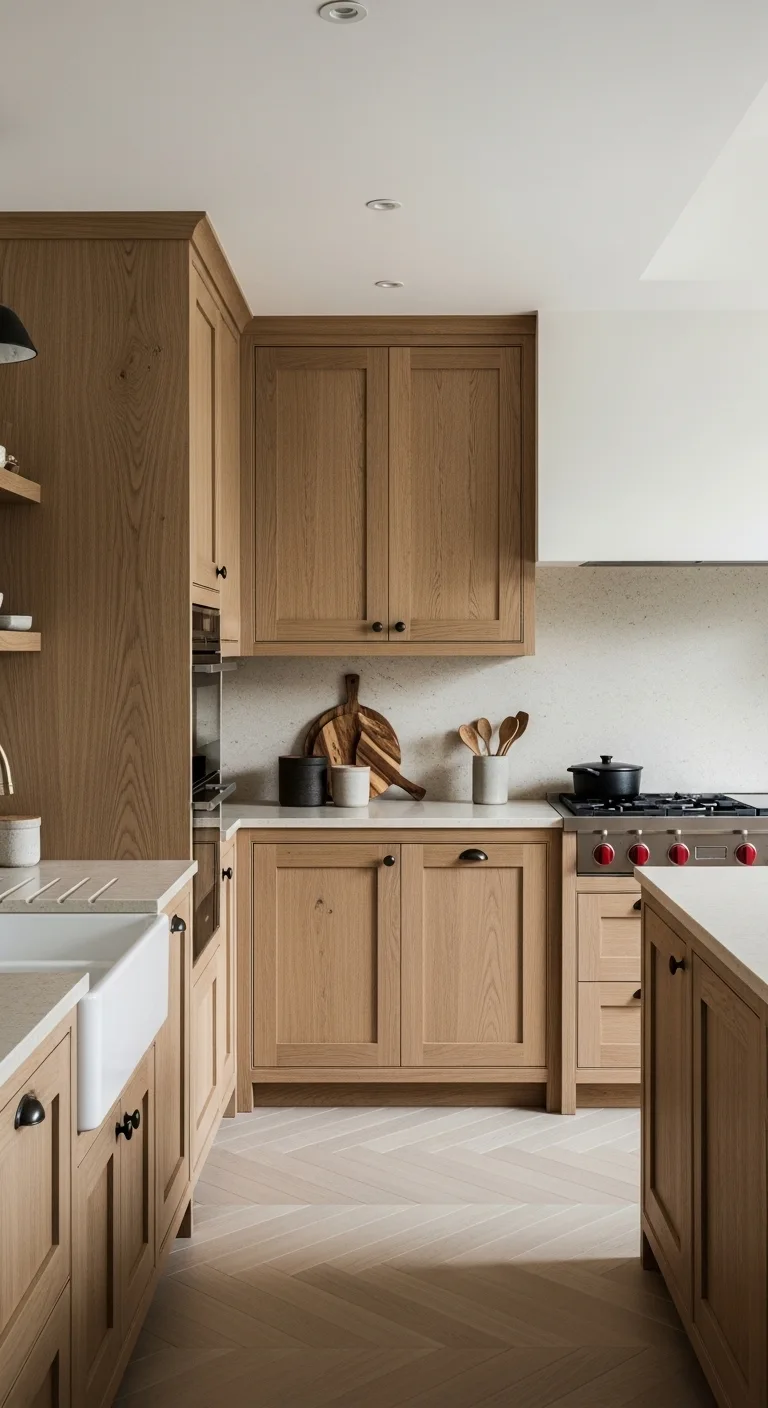 Natural Wood Modern Kitchen Cabinets for Warmth