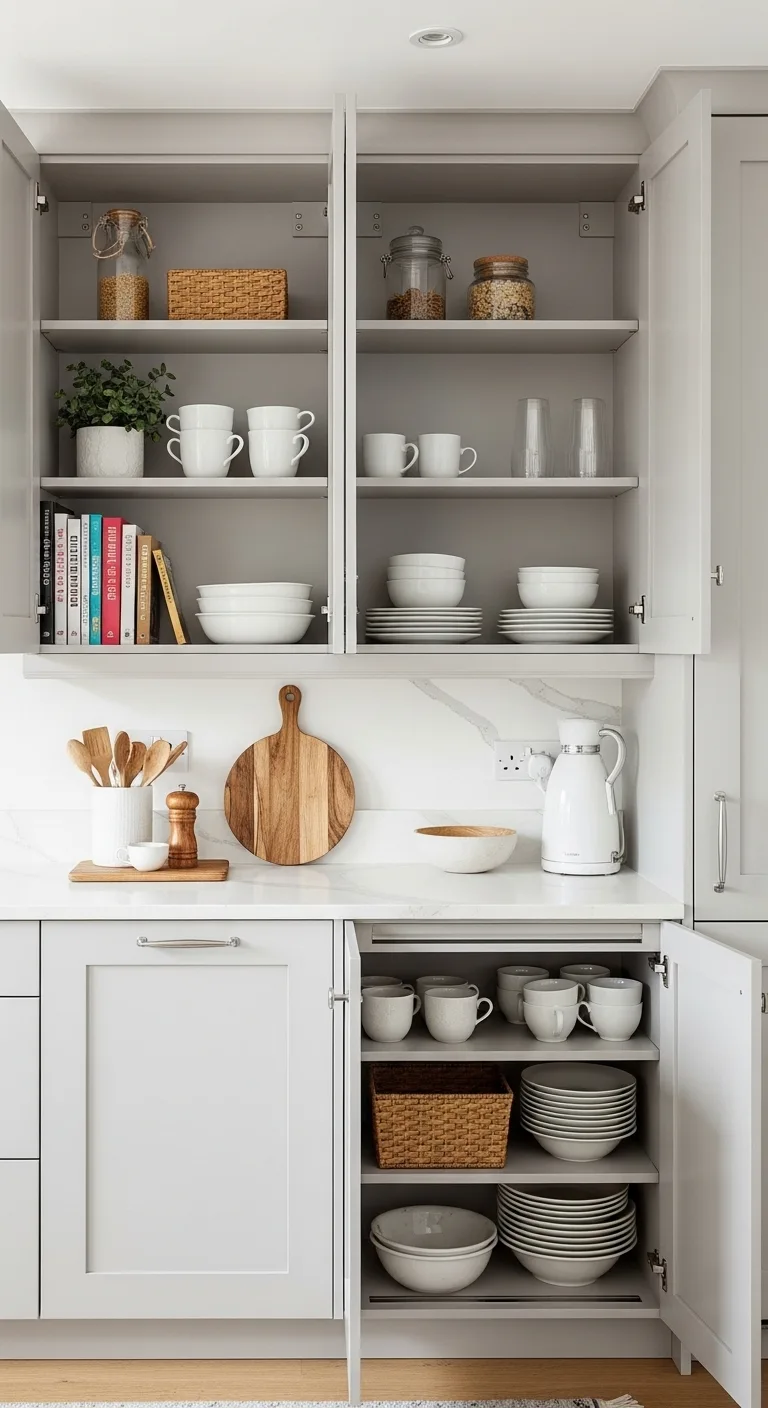 Open Shelf and Modern Kitchen Cabinets Combination
