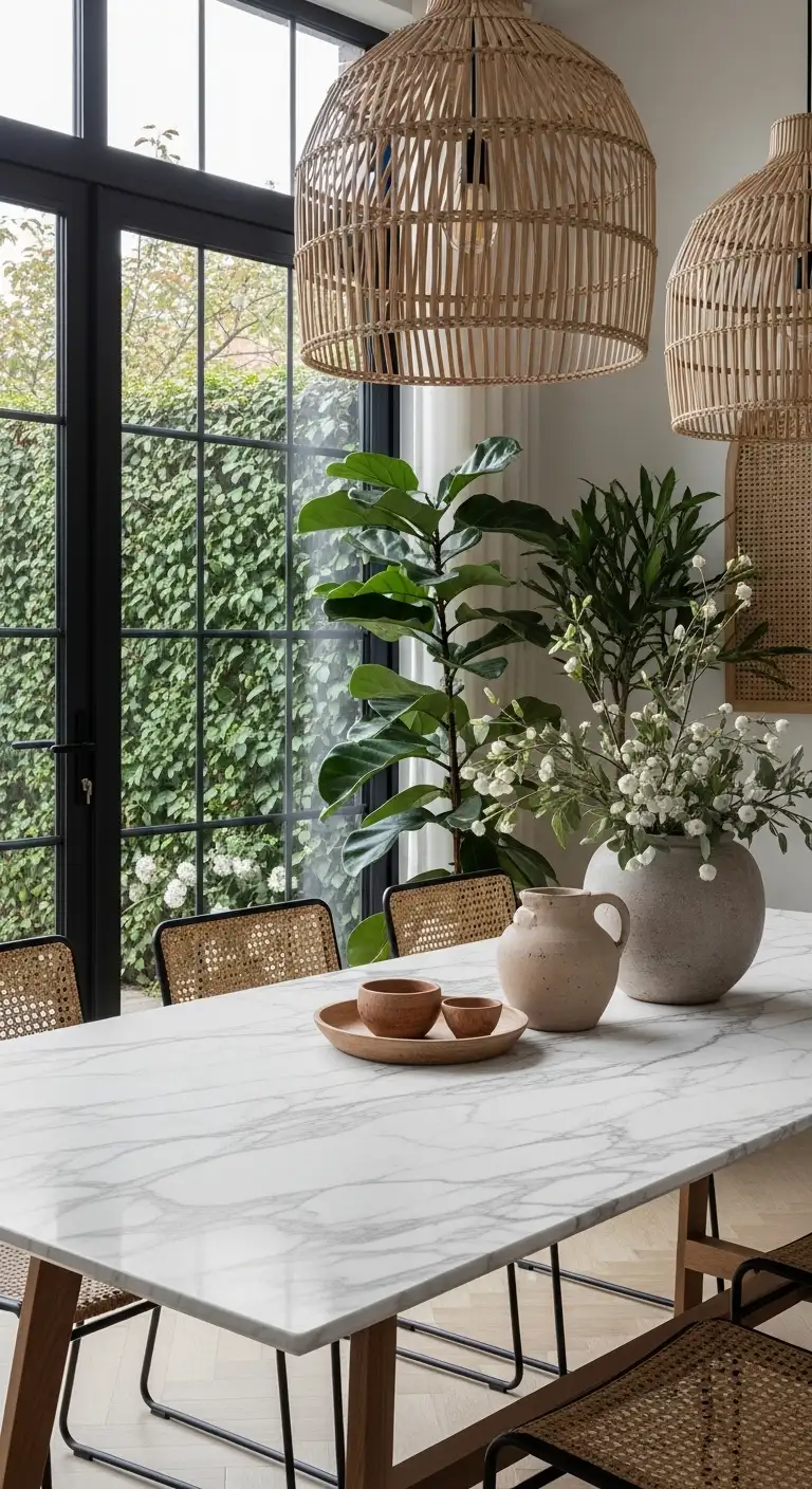 Outdoor-Inspired Dining with a Calacatta Marble Dining Table