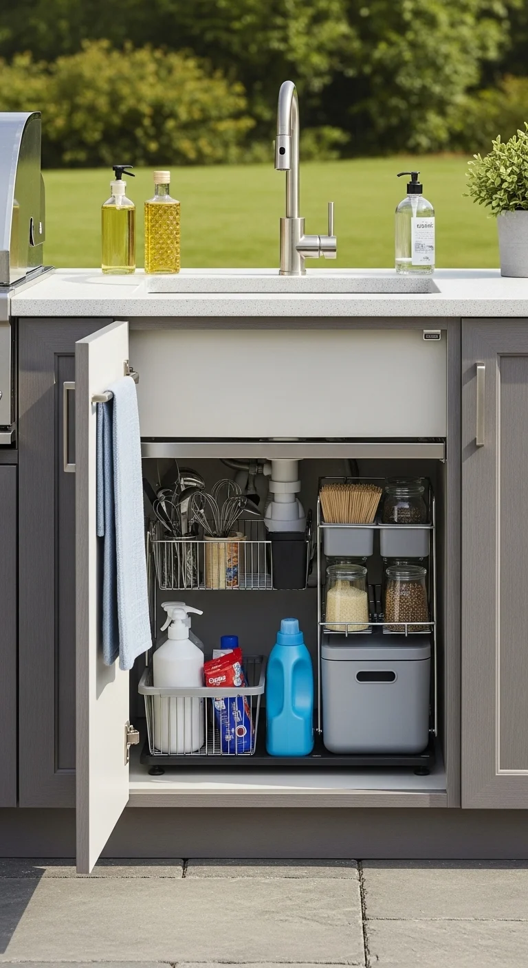 Outdoor Kitchen Sink with Integrated Storage Cabinet