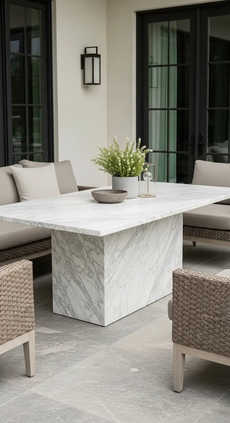 Outdoor Patio Elegance with a Durable Calacatta Marble Table