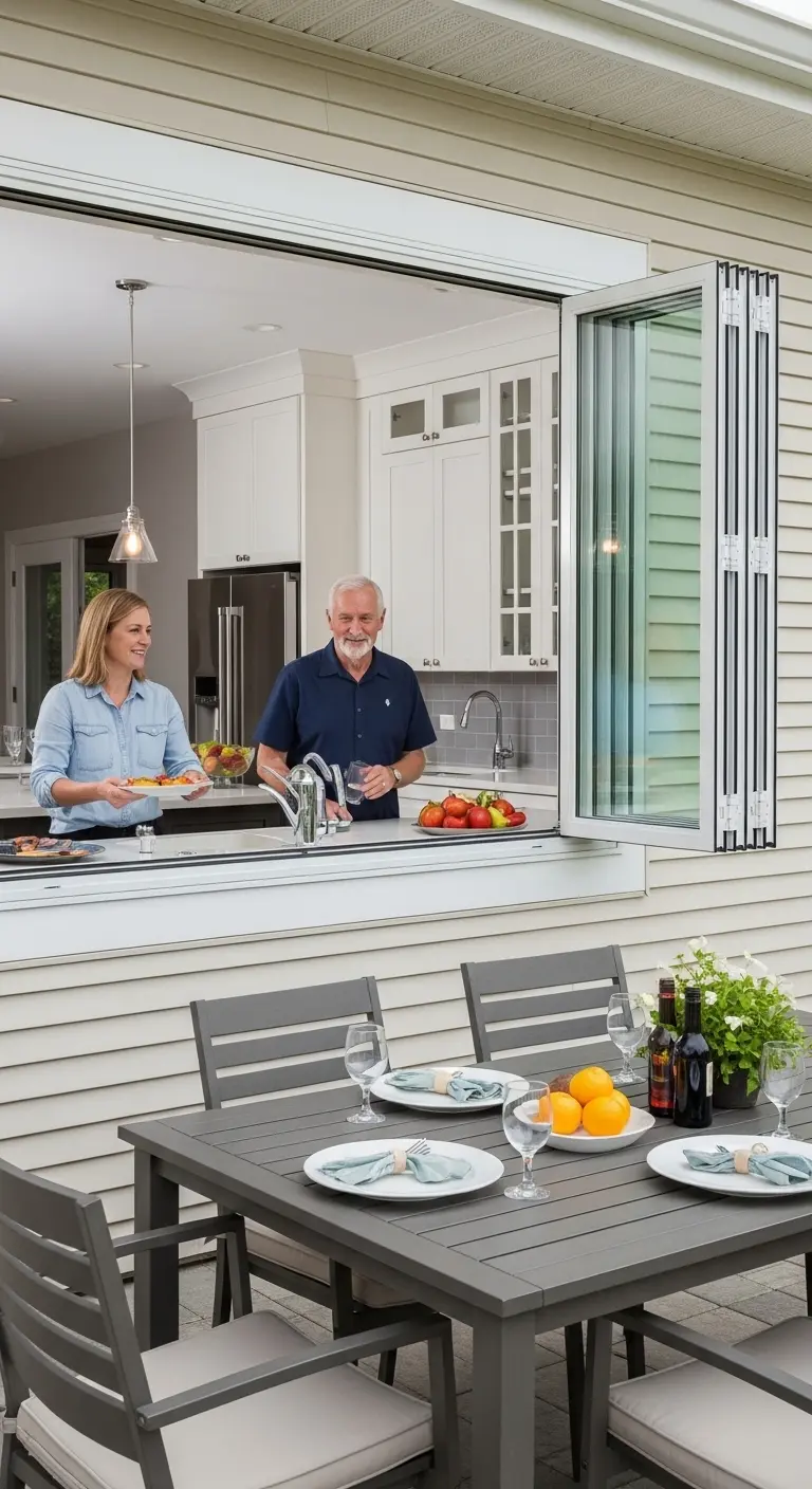Pass Through Kitchen Sink Window For Indoor Outdoor Connection