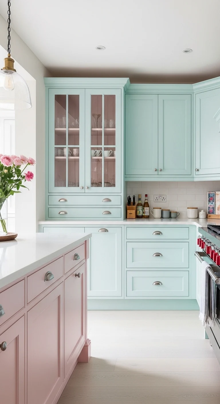 Pastel Painted Kitchen Cabinets for Gentle Visual Comfort