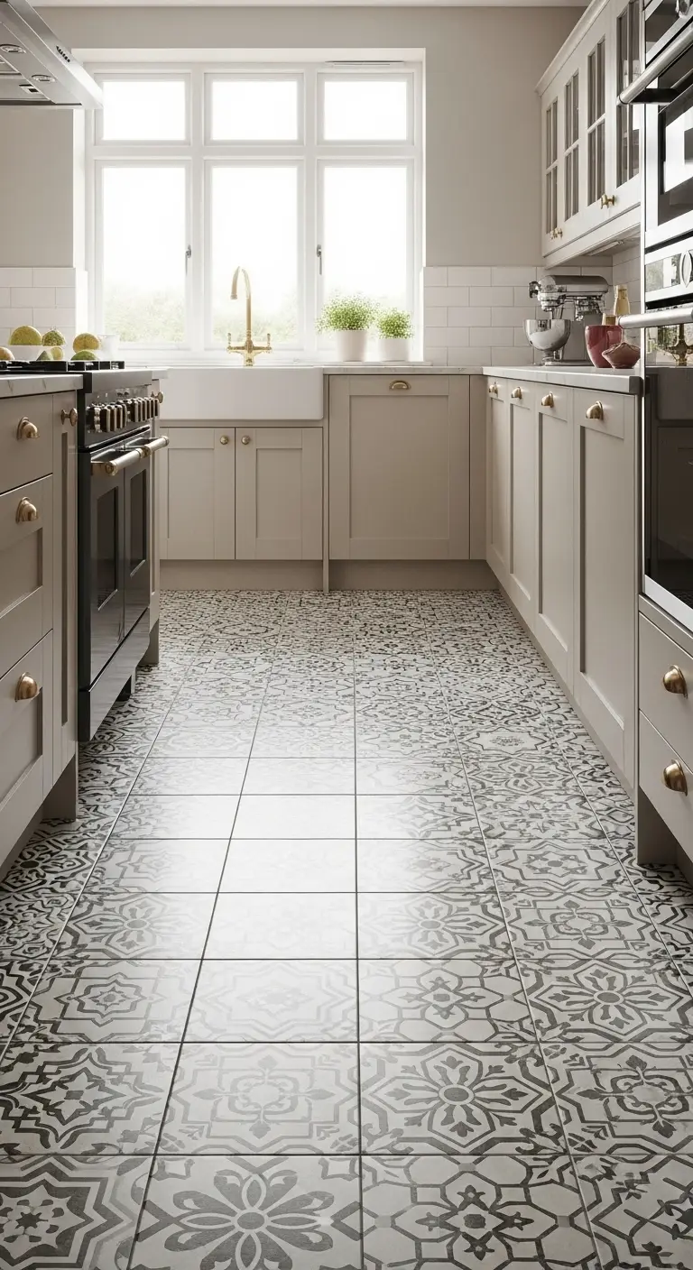 Patterned Kitchen Tile Flooring for Visual Interest