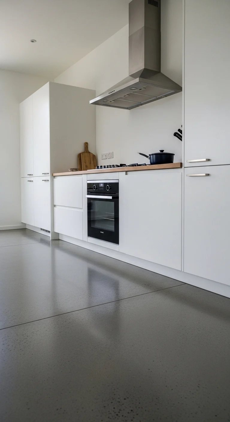 Polished Concrete for Minimalist Cheap Kitchen Flooring