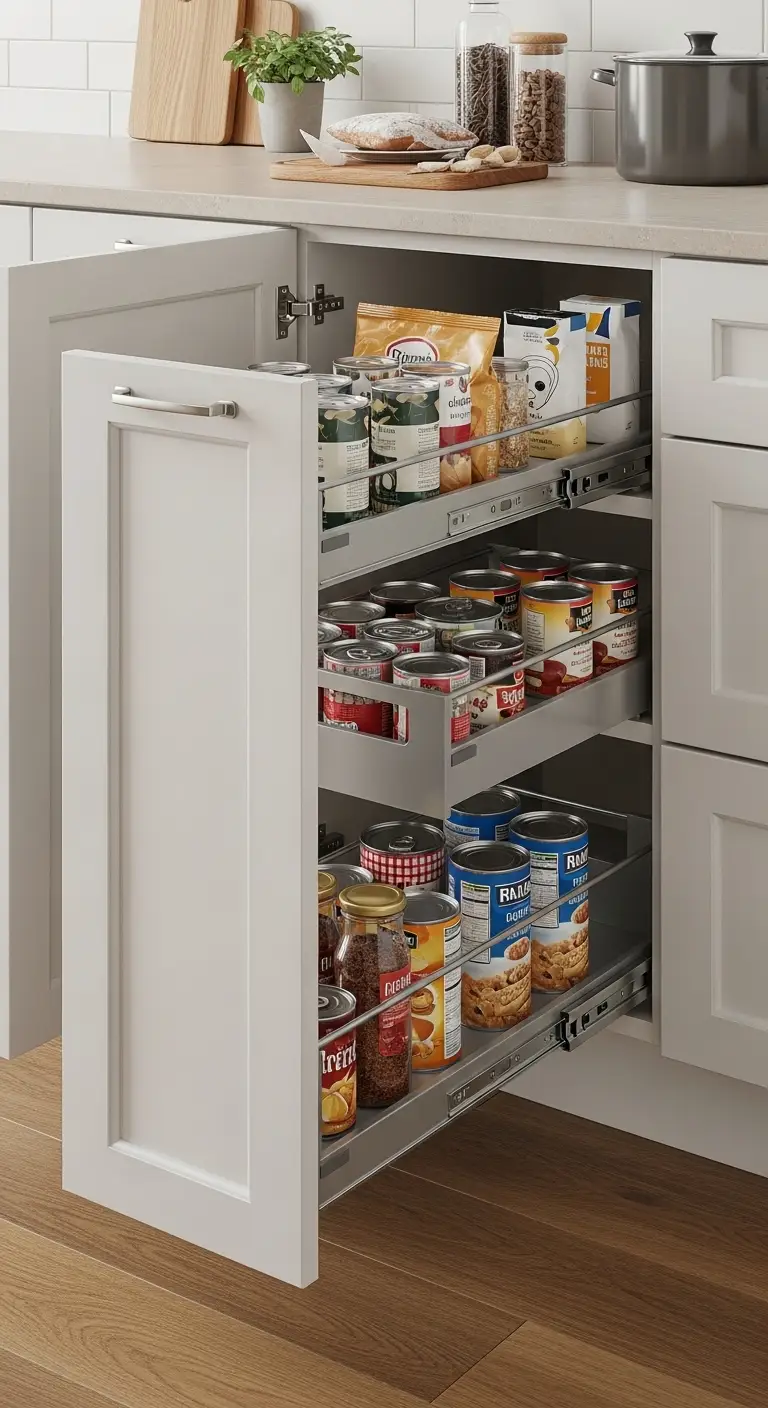 Pull-Out Drawer Inserts for Deep Pantry Accessibility