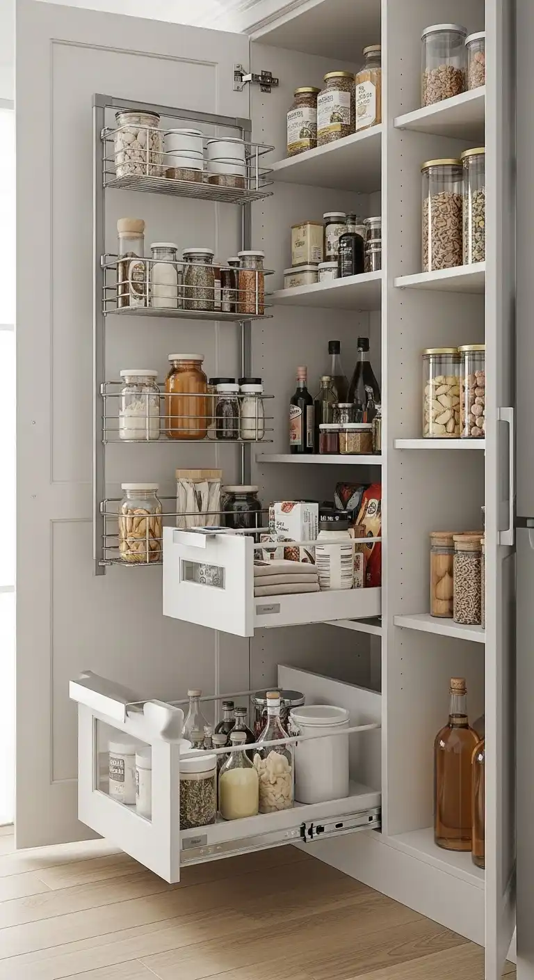 Pull Out Drawer Pantry Organization Layout for Better Accessibility