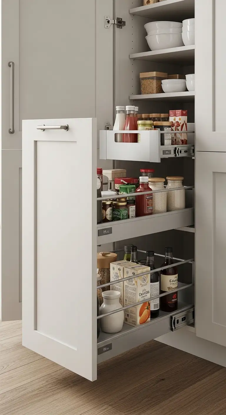 Pull-Out Drawer Systems for Deep Pantry Cabinets Organization Access