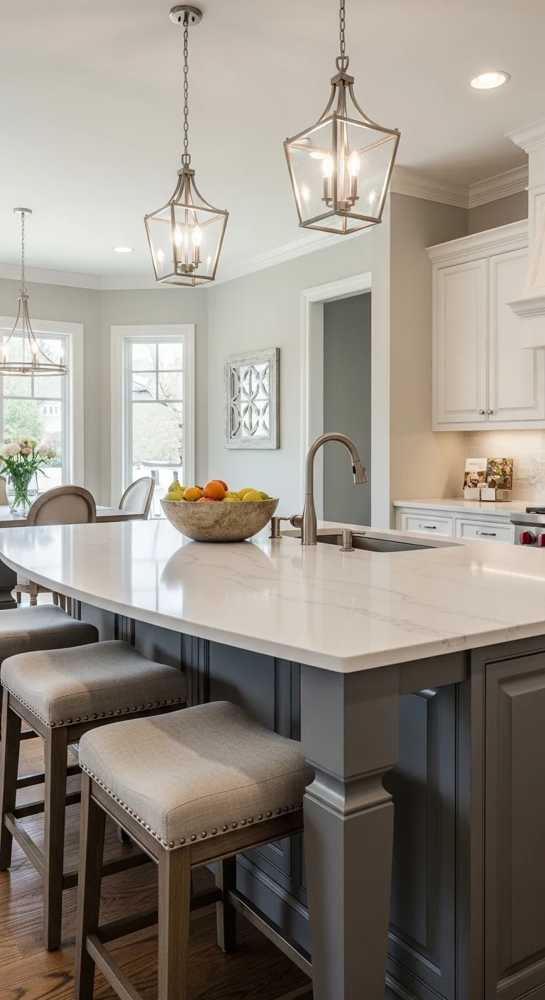 Quartz Luxury Kitchen Island with Built-In Seating