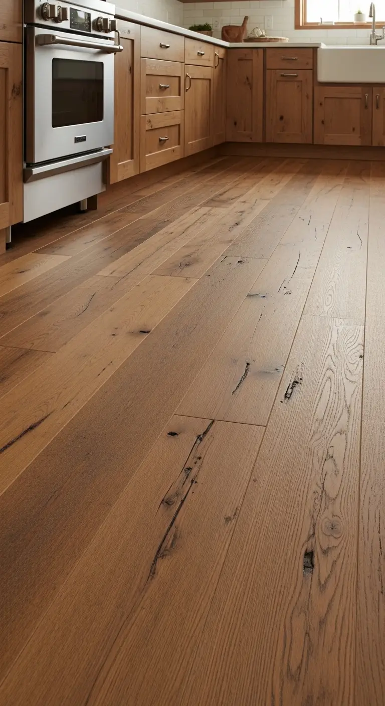 Reclaimed Wood Flooring for Rustic Kitchen Appeal