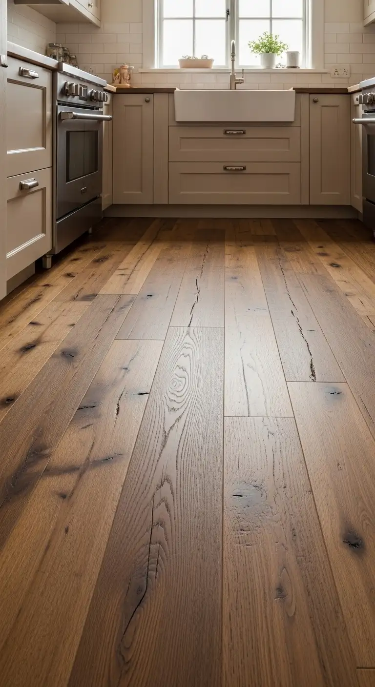 Reclaimed Wood Flooring for Rustic Kitchen Style