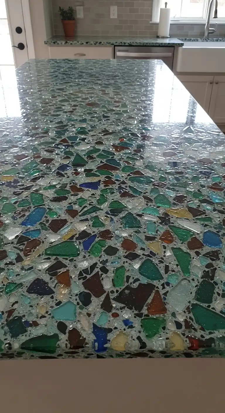 Recycled Glass Kitchen Countertop Replacement for Sustainable Design