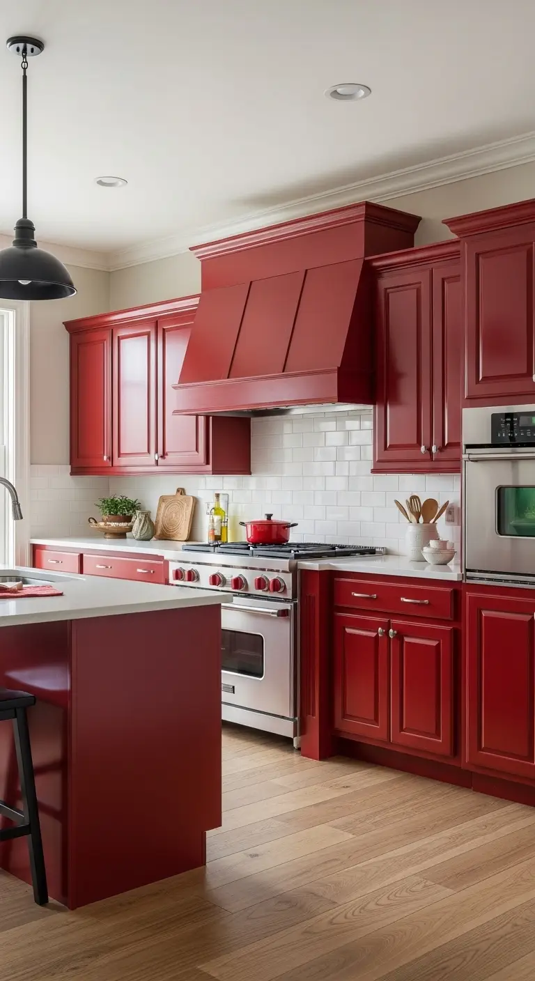 Red Painted Kitchen Cabinets for Energetic Kitchen Environments