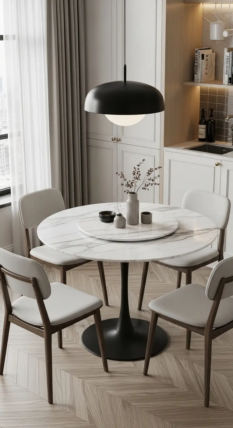 Round Calacatta Marble Dining Table for Compact Spaces