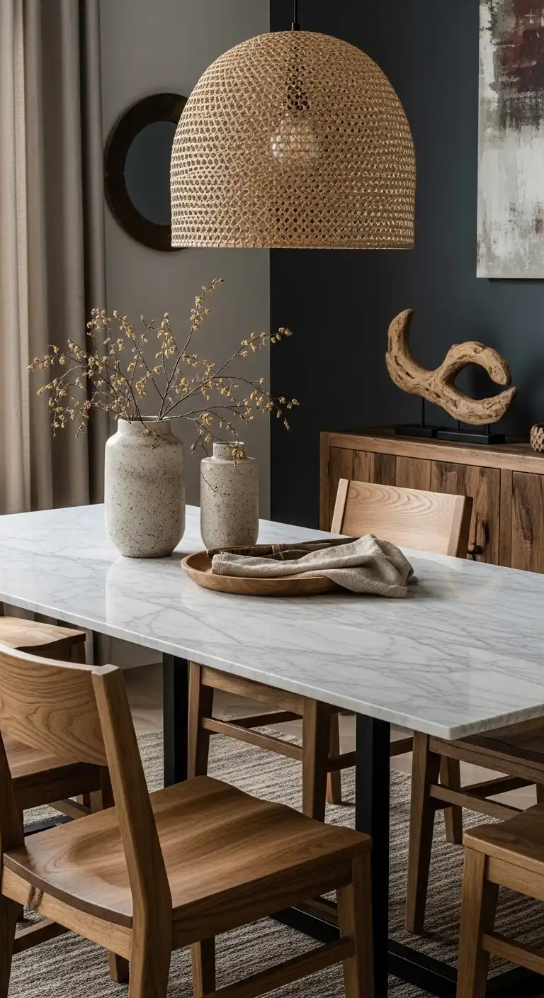 Rustic Meets Modern with a Calacatta Marble Dining Table