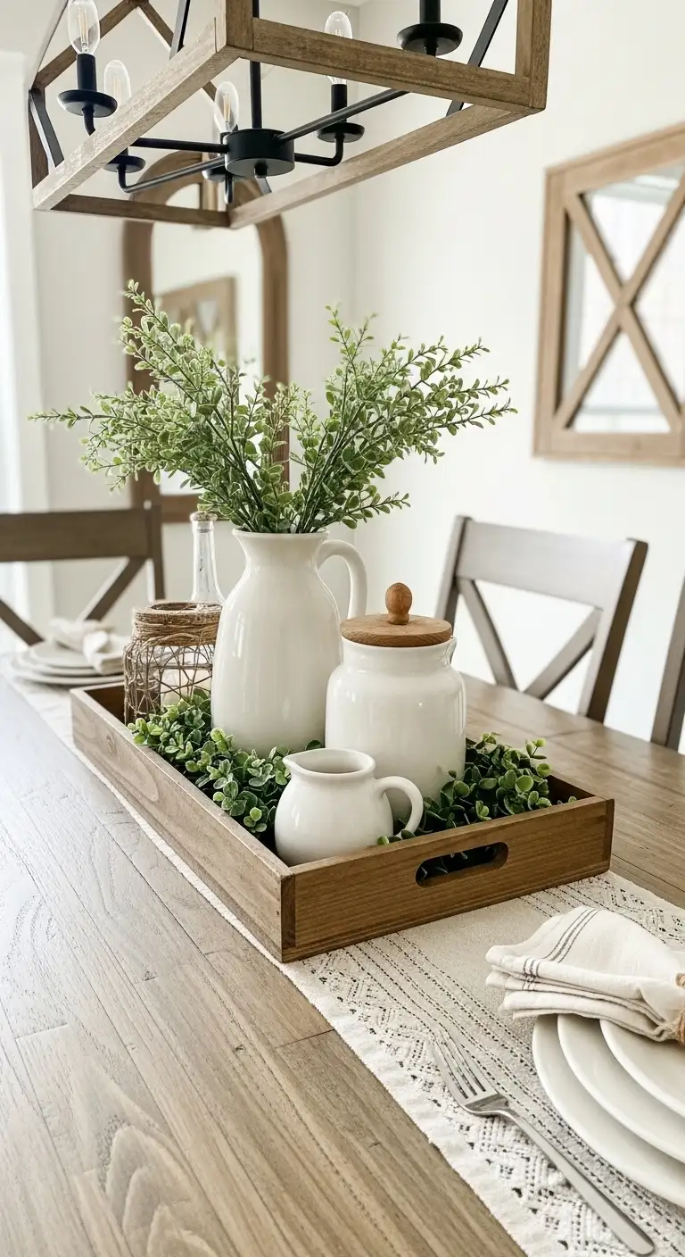 Rustic Wooden Tray Dining Table Centerpiece Ideas
