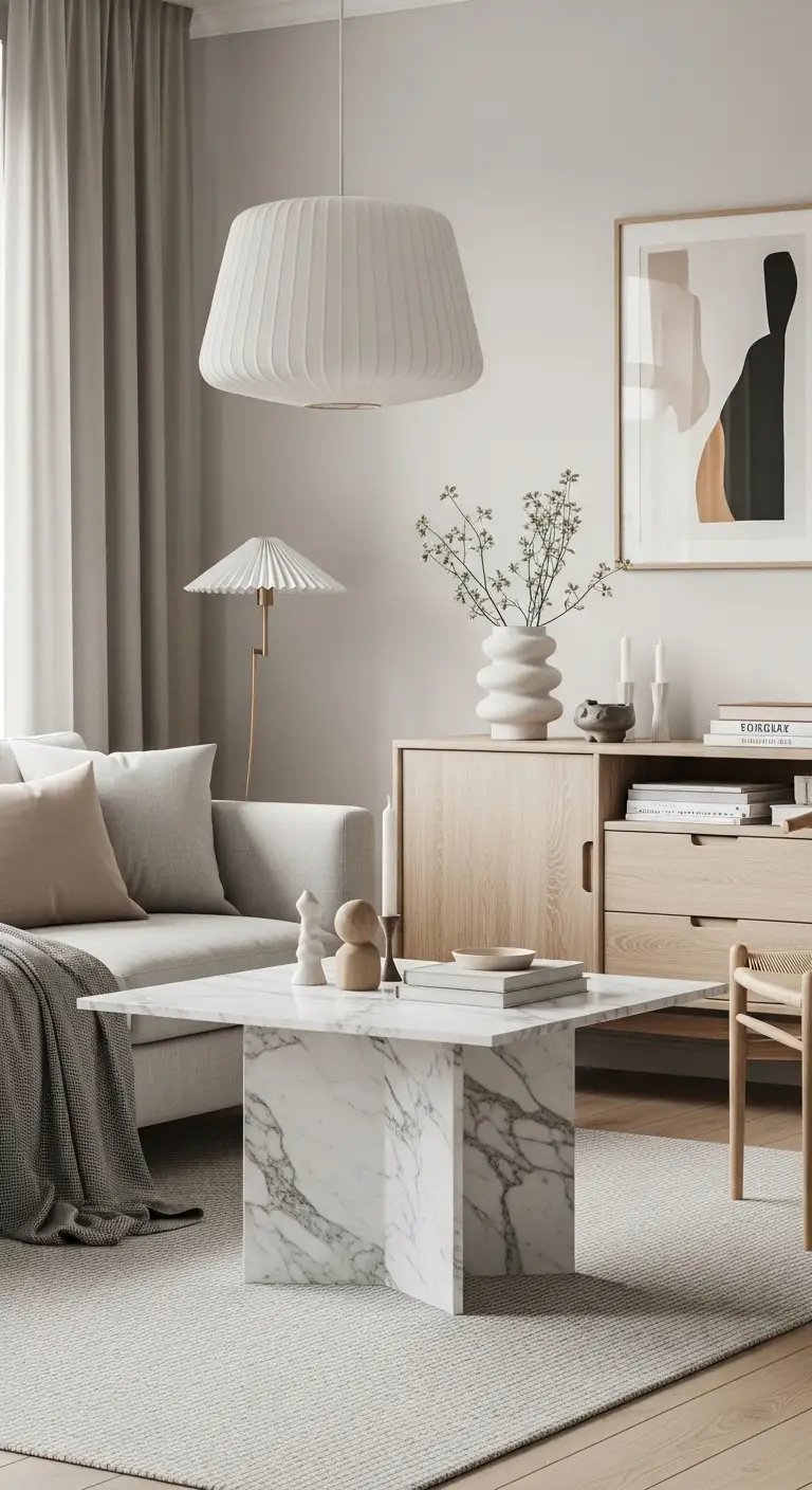 Scandinavian Style Interior with a Subtle Calacatta Marble Table